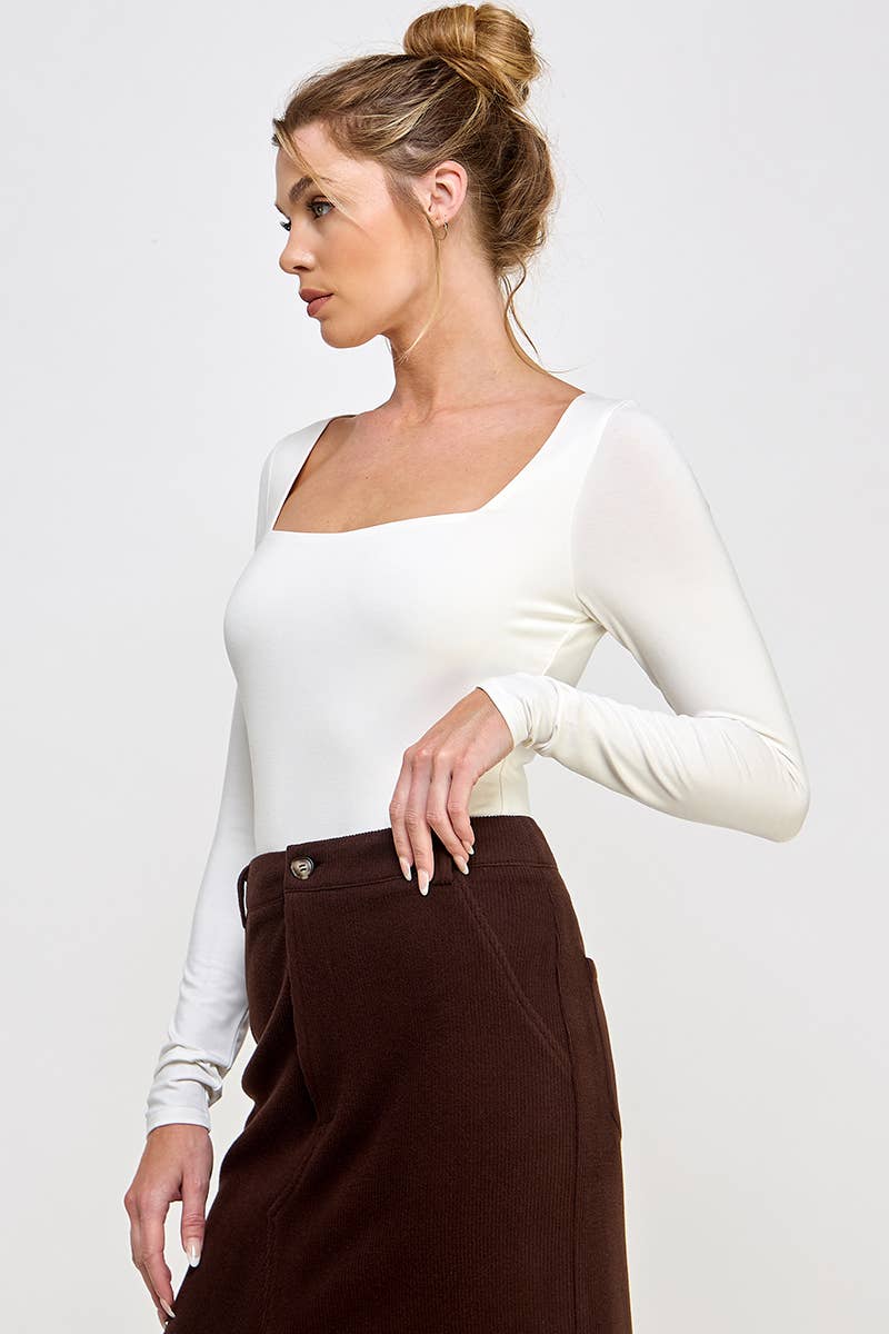 Long Sleeve Square Neck Contour Bodysuit