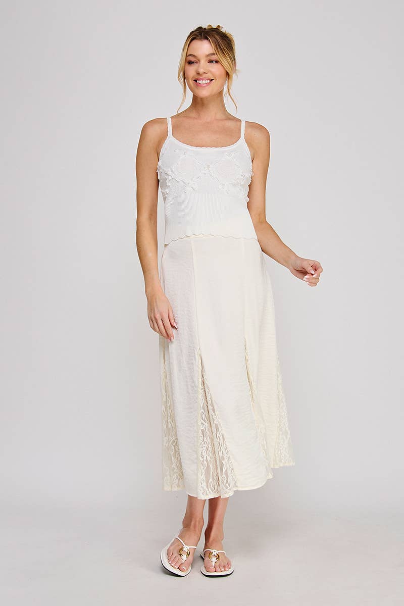 Floral Textured with Pearl Detail Knit Tank