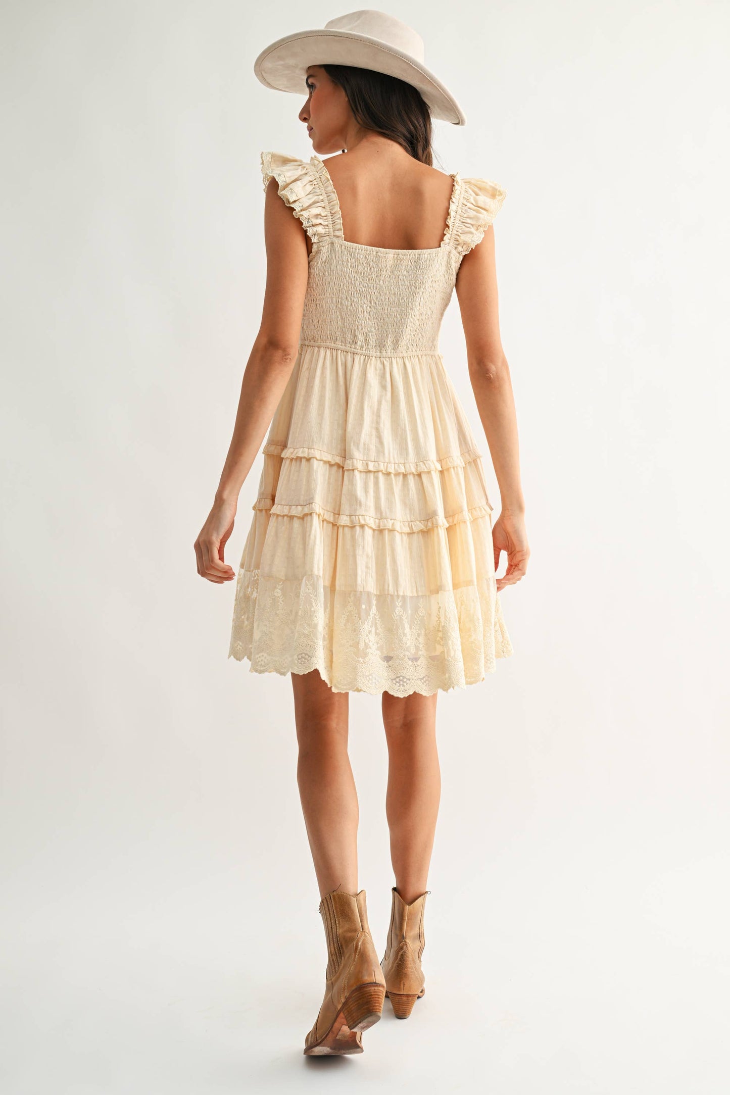 CED26915 Tiered Ruffle Lace Dress