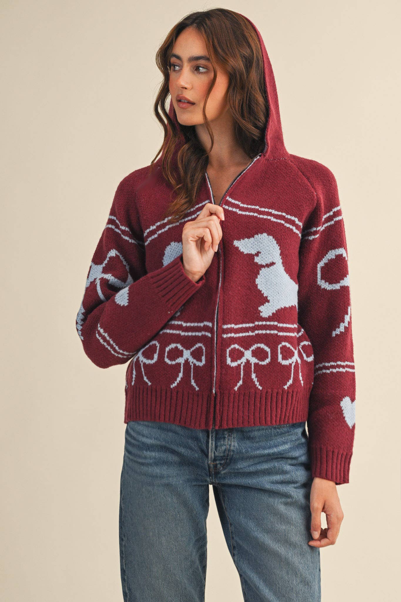 DACHSHUND KNIT CARDIGAN WITH HOOD MSW11219
