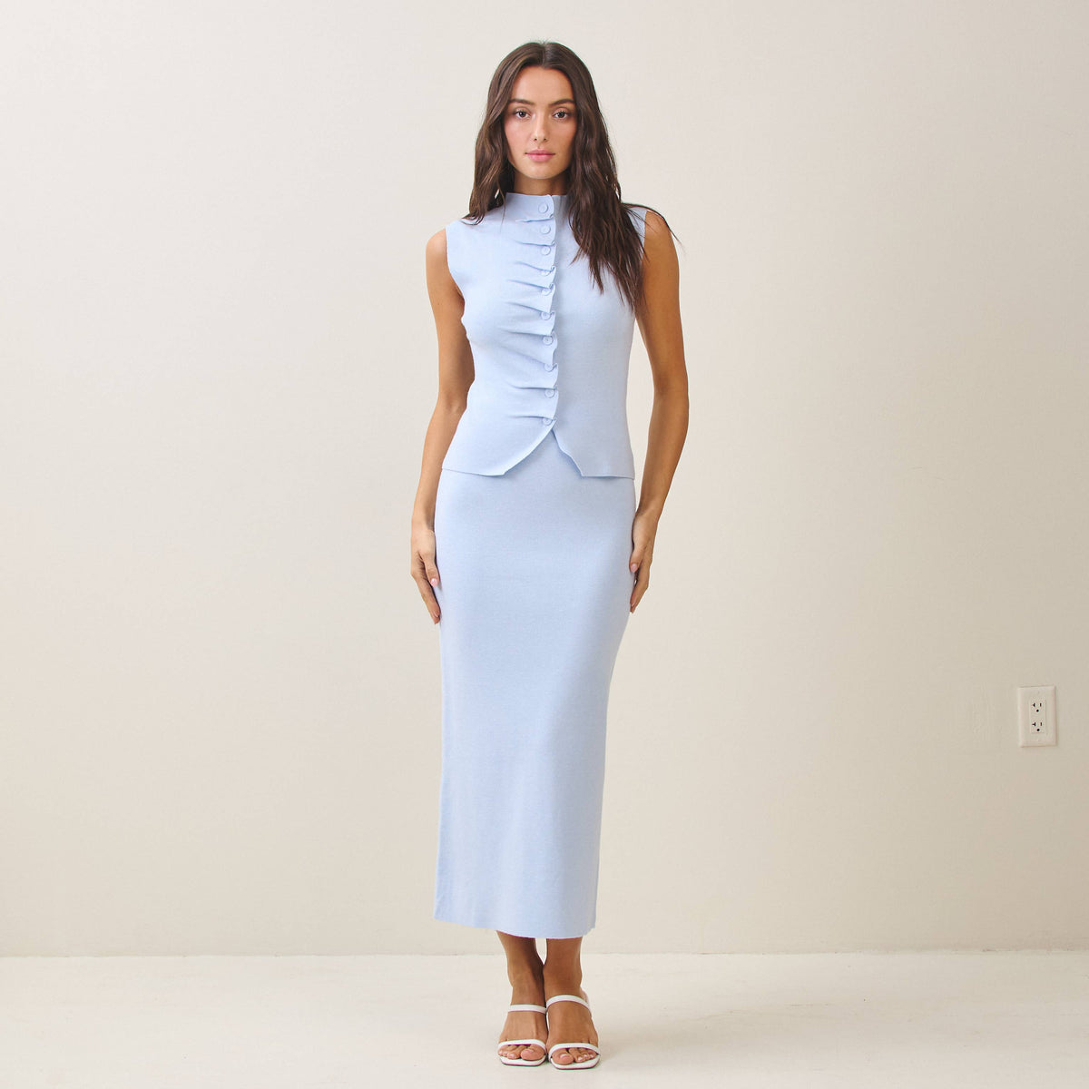 AS2457 Pleated front top & skirt set