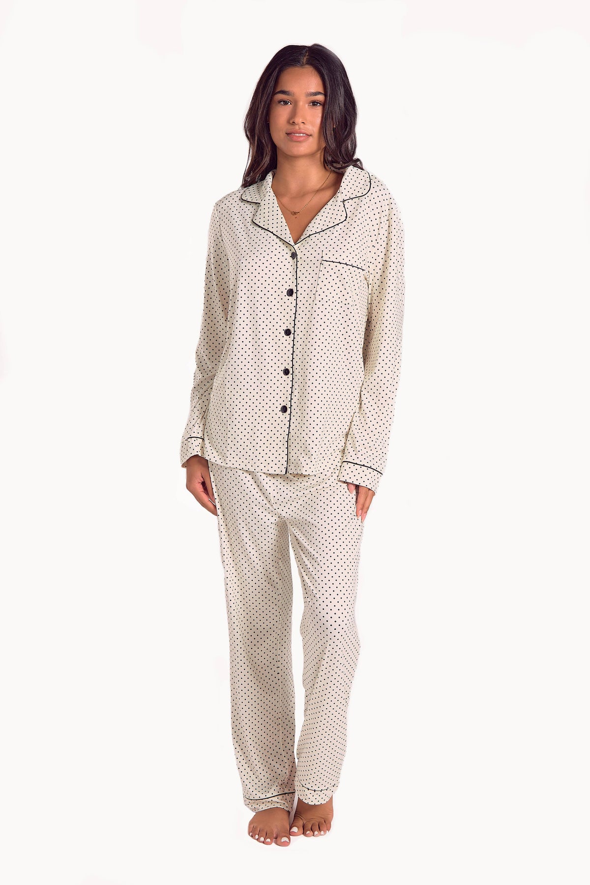 Calise Brushed Stretch-Knit Long Sleeve Pajama Set