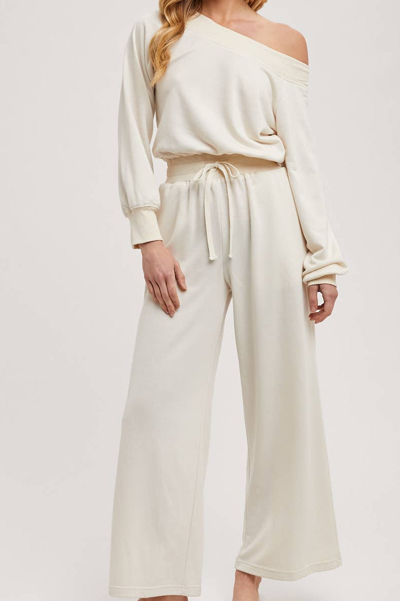WIDE NECK OFF THE SHOULDER KNIT JUMPSUIT