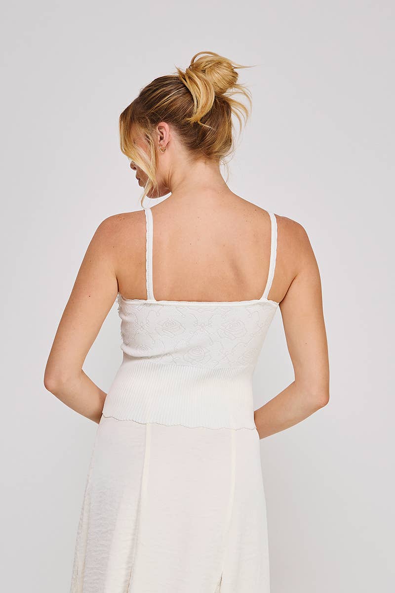 Floral Textured with Pearl Detail Knit Tank