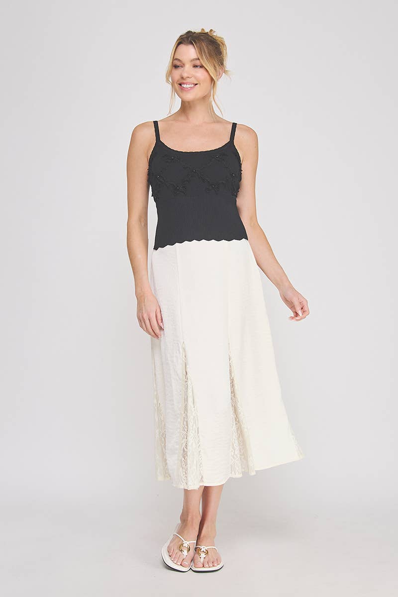 Floral Textured with Pearl Detail Knit Tank