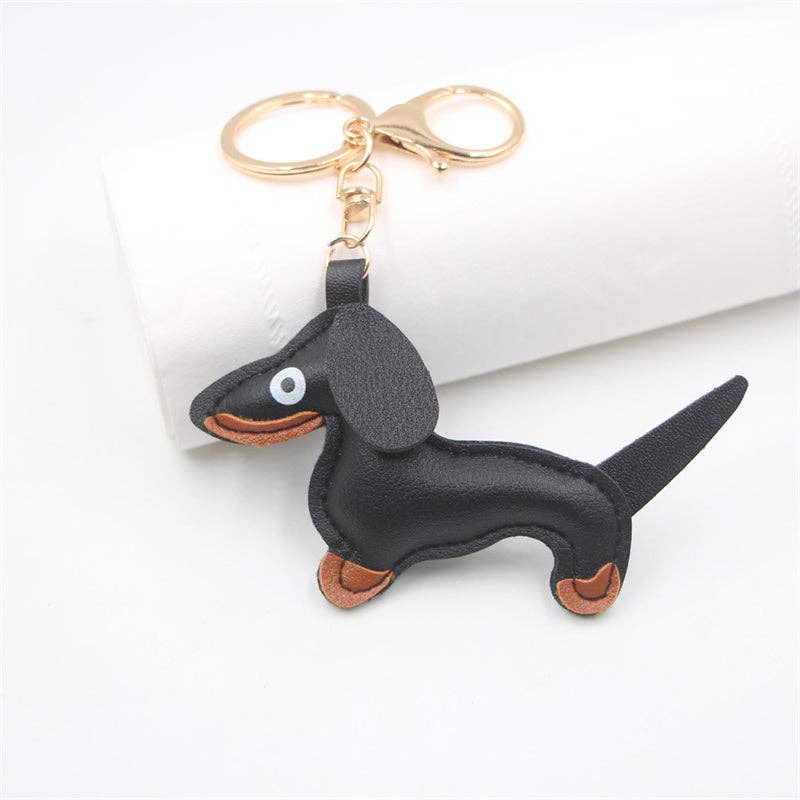 Color Pet Dachshund Dog Leather Car Keychain in PU Leather