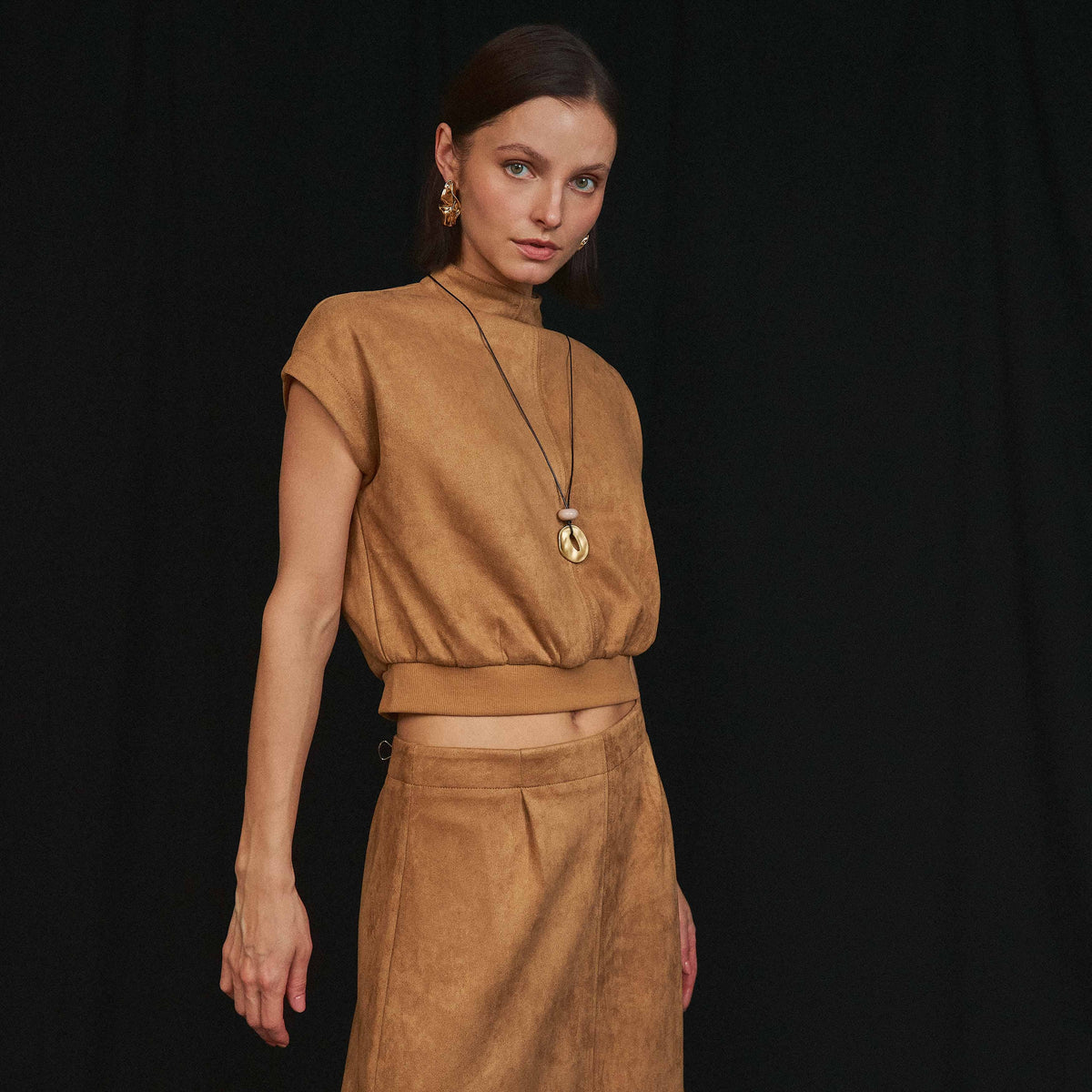AS3743 Vegan suede top & skirt set