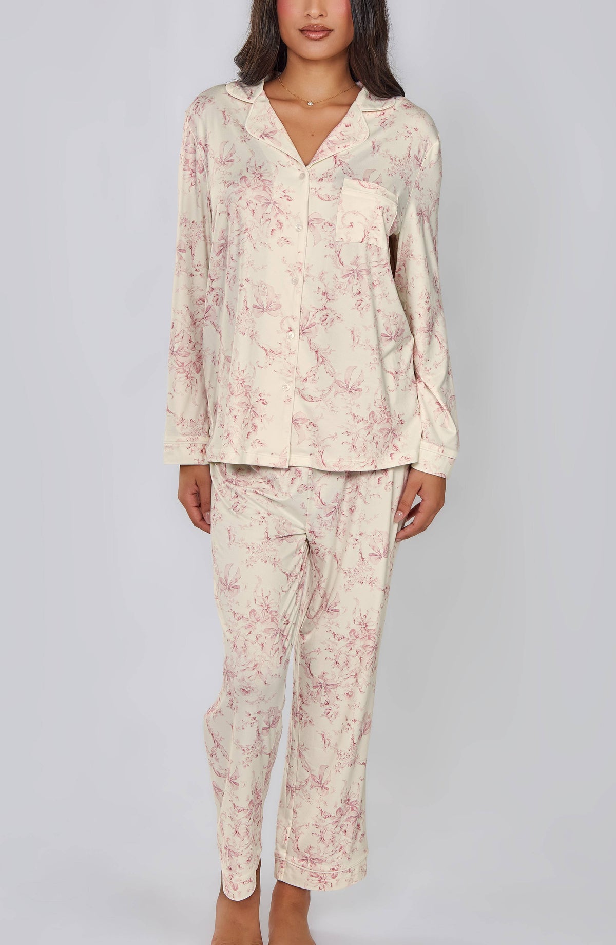 Anna Toile Print Long Sleeve Knit Pajama Set