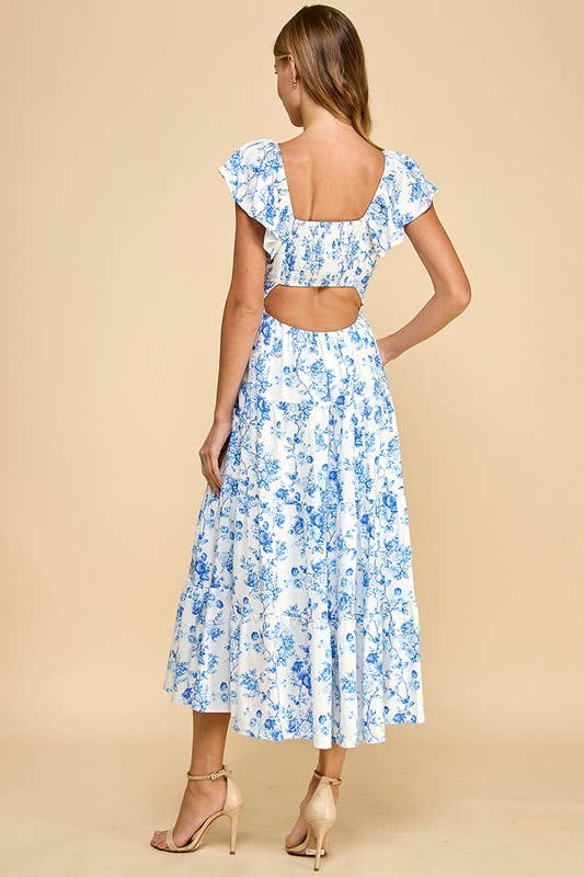 Floral Print Sweetheart Neck Elastic Waist Dress