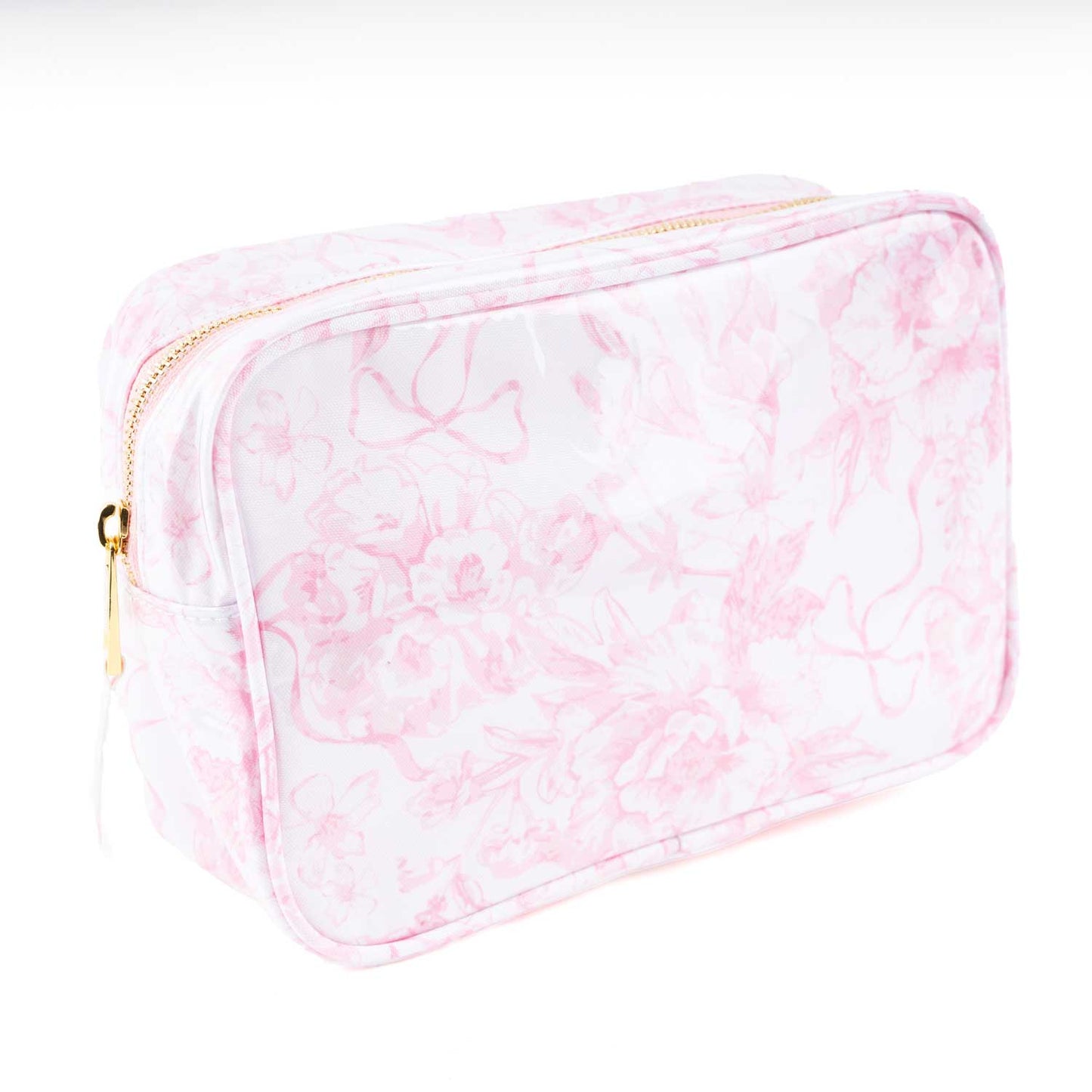 Pink Bow Toile Clear Coated Rectangular Cosmetic Case