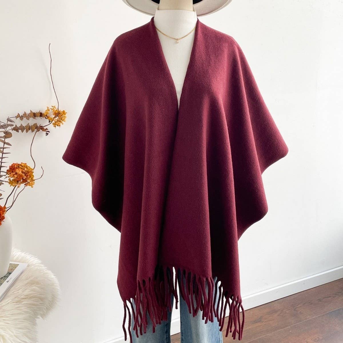 Solid Color Thick Shawl Winter Warm Cape Scarf_