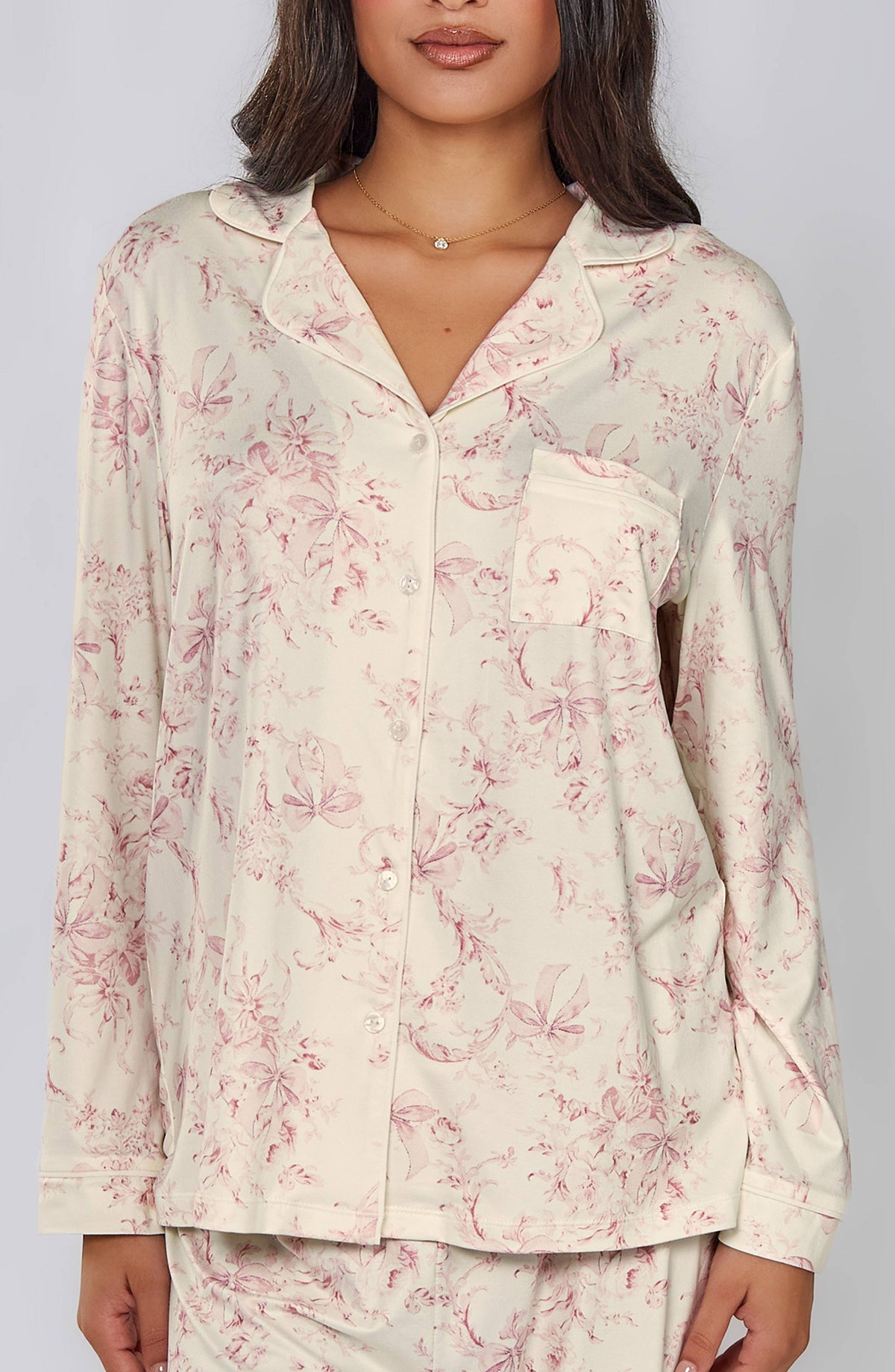Anna Toile Print Long Sleeve Knit Pajama Set
