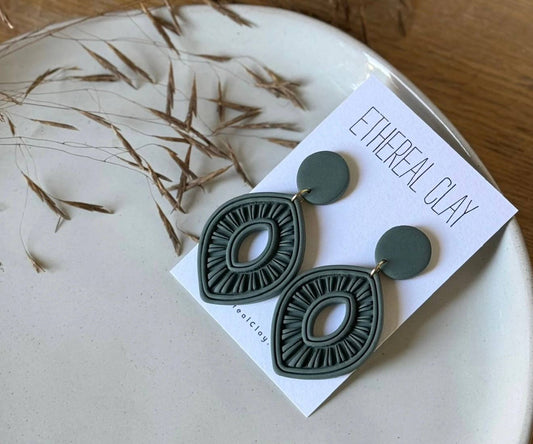 Boho Embossed Oval Clay Earrings