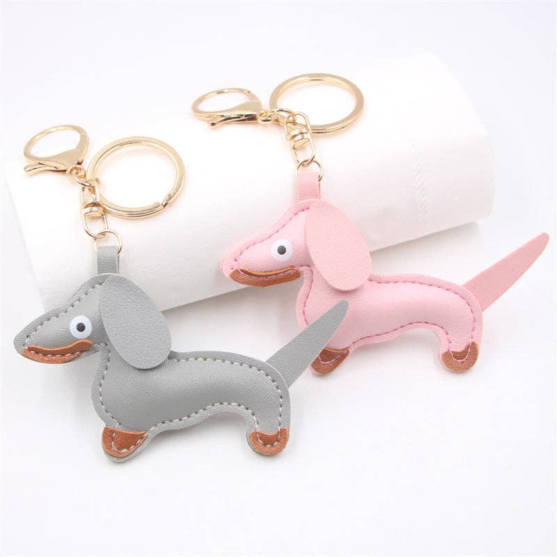Color Pet Dachshund Dog Leather Car Keychain in PU Leather