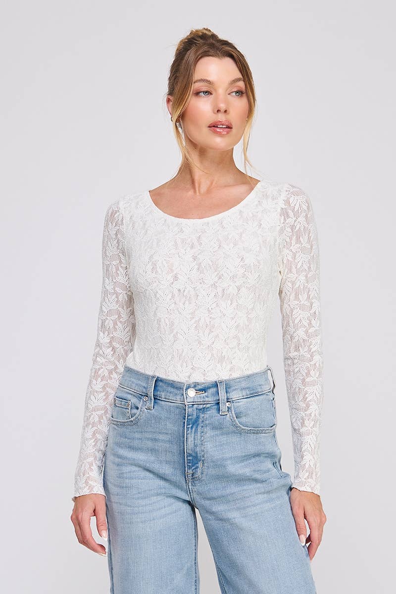 Jacquard lace knit scoop neck