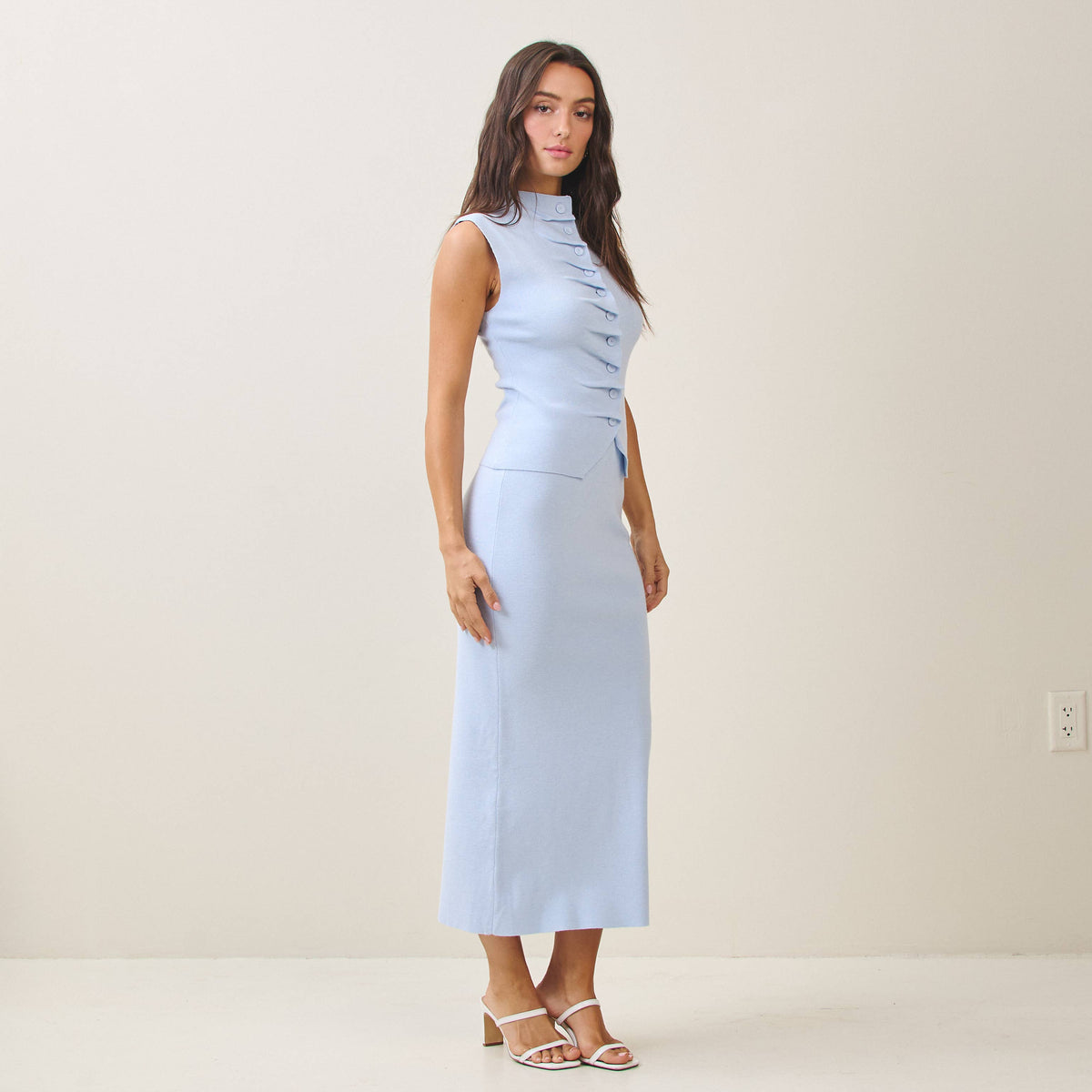 AS2457 Pleated front top & skirt set