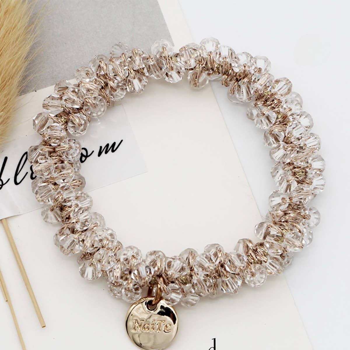 Beaded Faux Pearl Hair Tie Bracelet for Women_CWAHA07389
