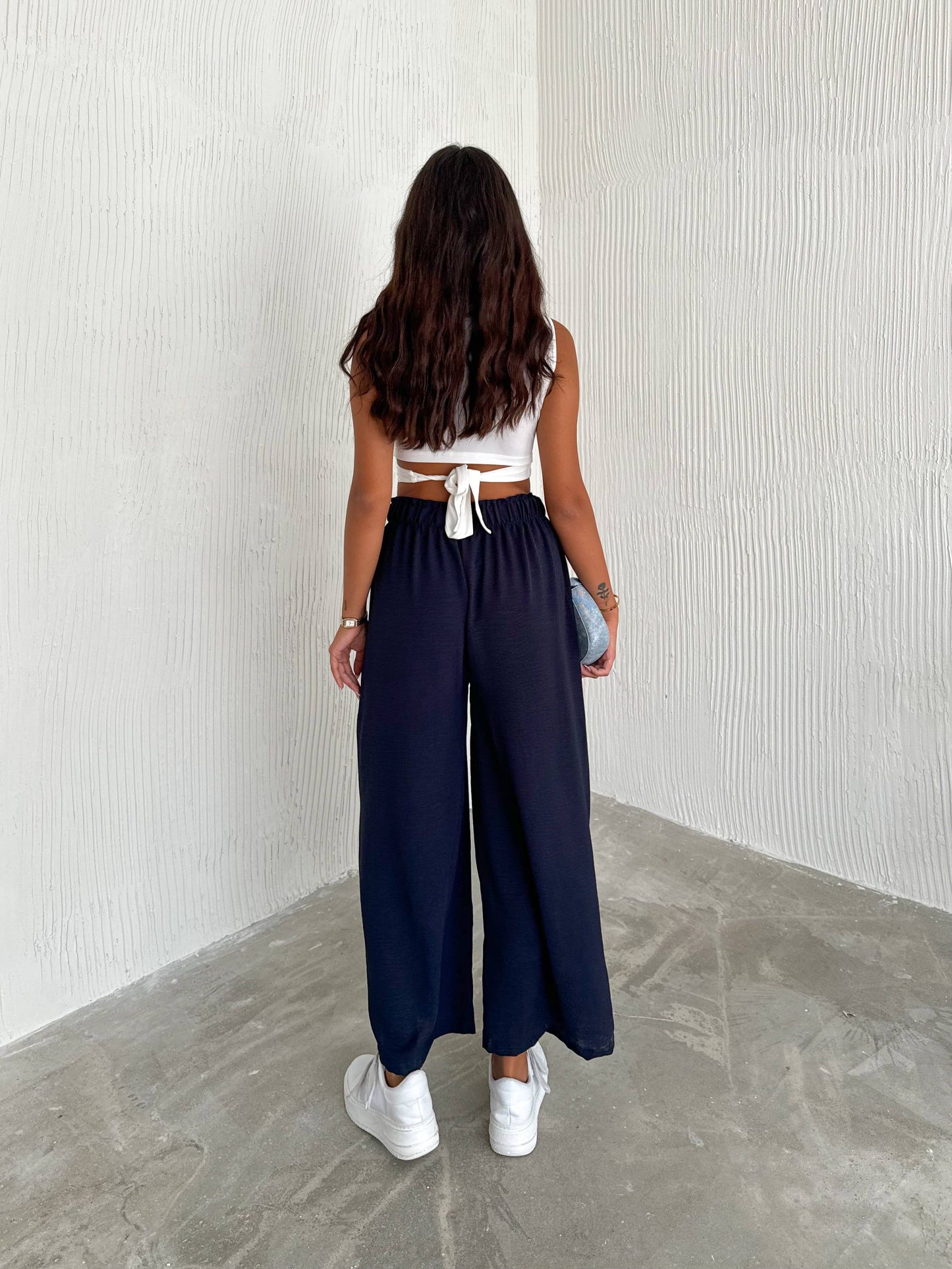 Women's Solid Color Palazzo Pants Wide Leg Elastic