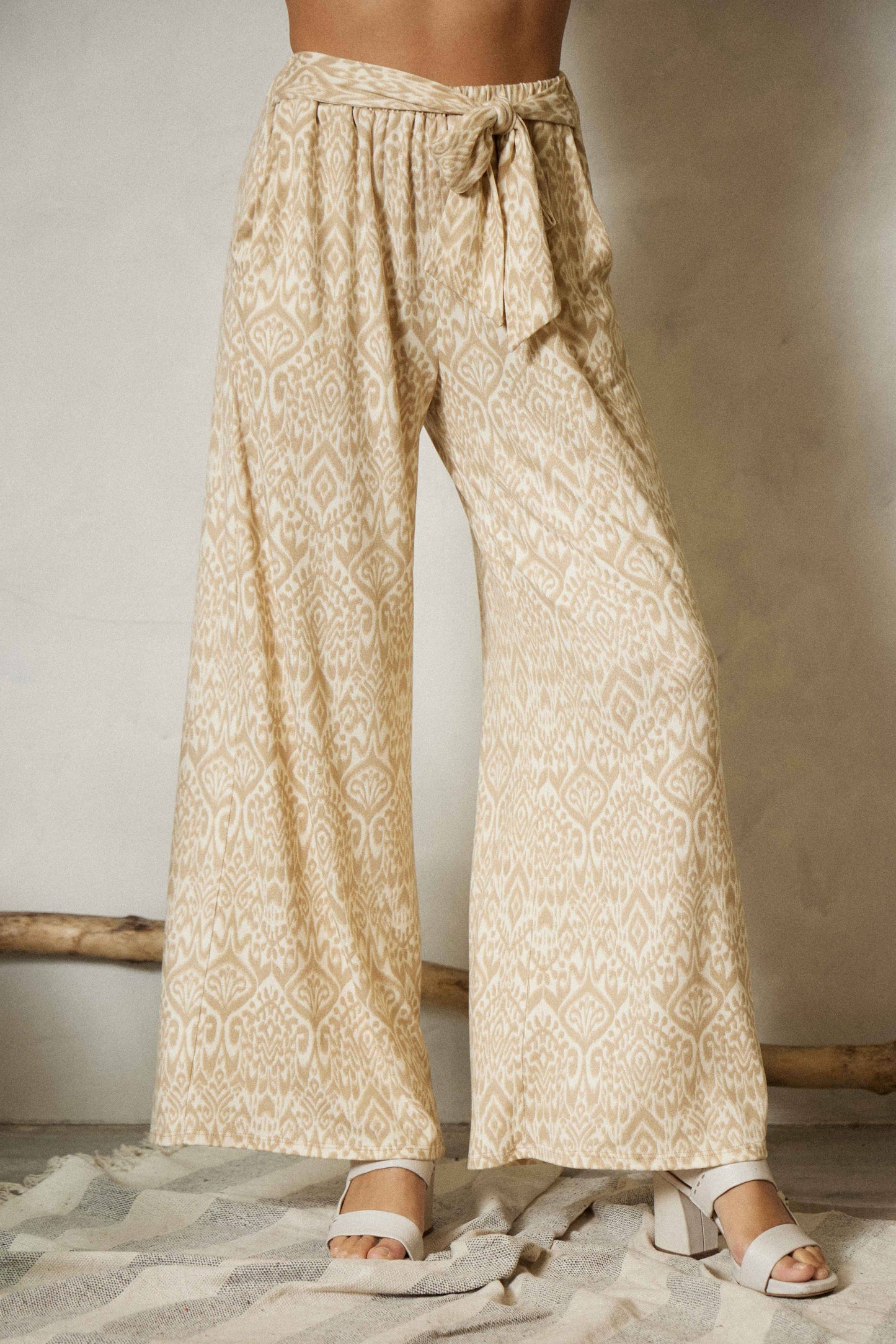 Ribbon Tie High Waisted Wide Leg Pants