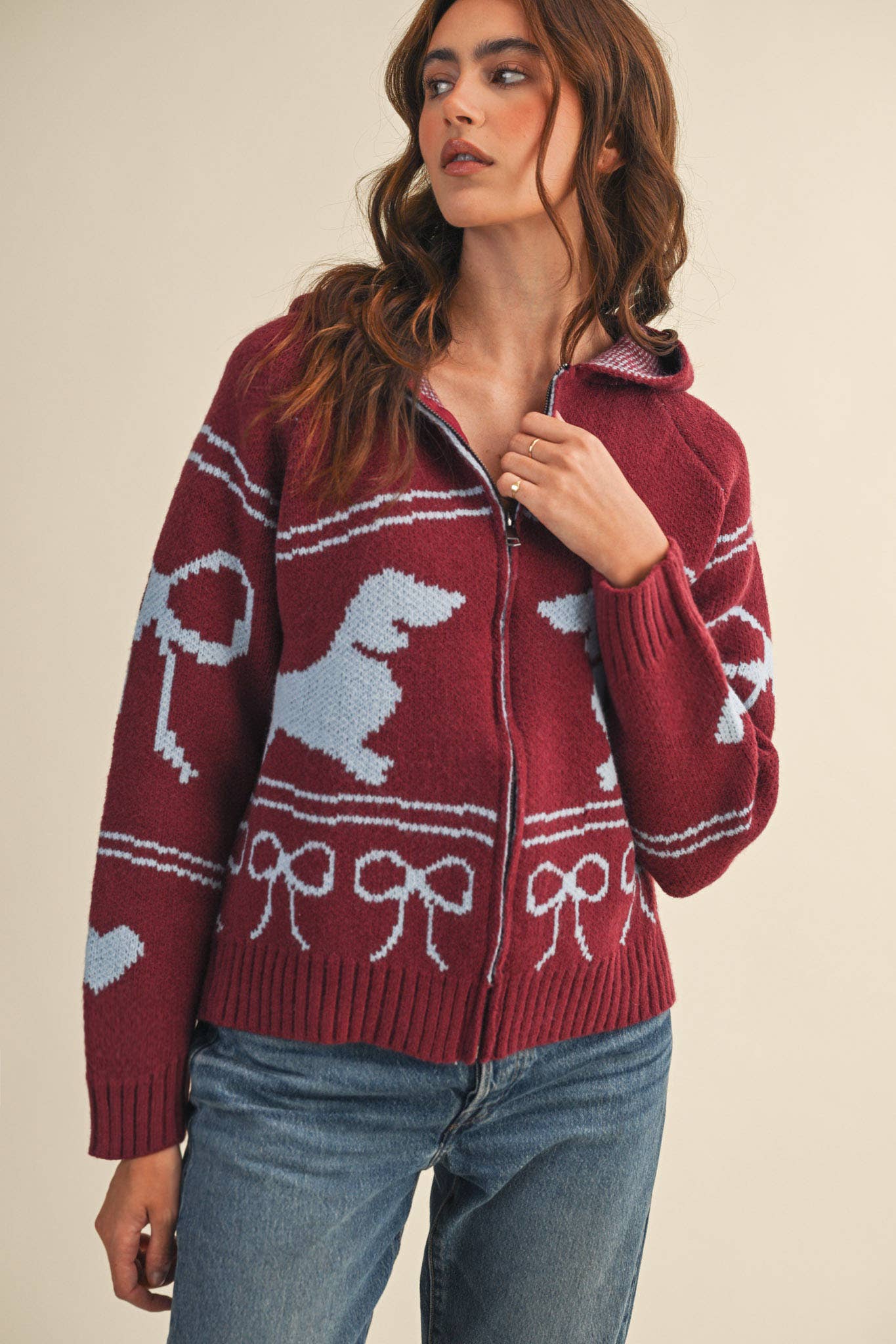 DACHSHUND KNIT CARDIGAN WITH HOOD MSW11219