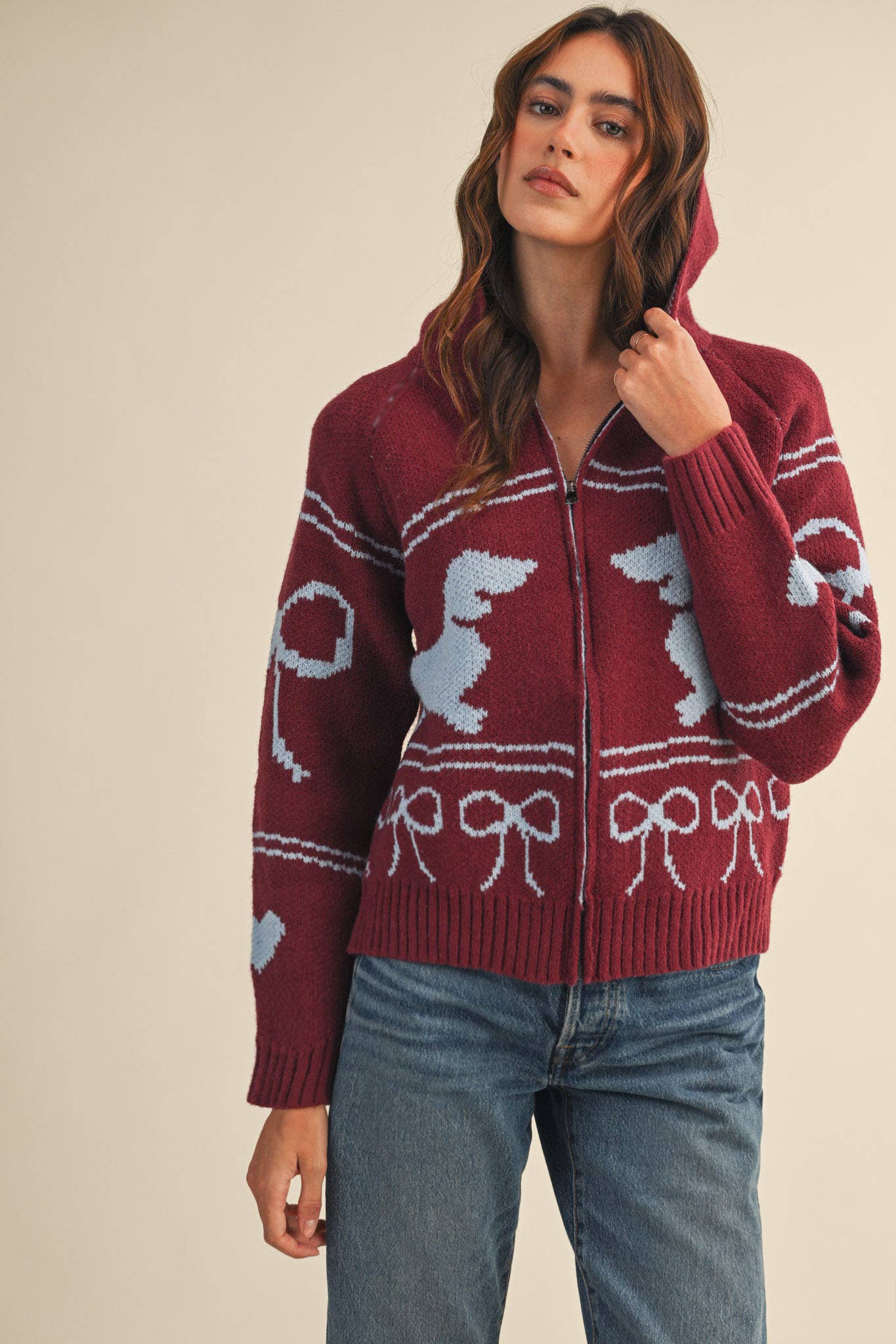 DACHSHUND KNIT CARDIGAN WITH HOOD MSW11219