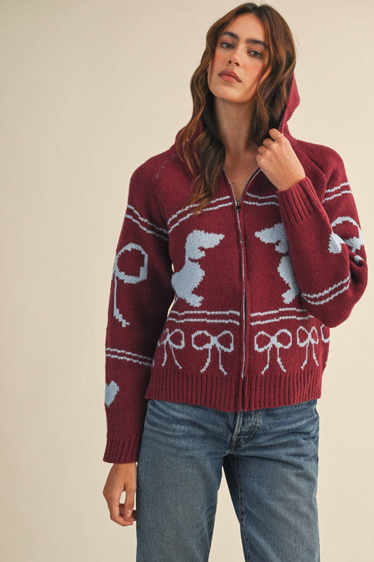 DACHSHUND KNIT CARDIGAN WITH HOOD MSW11219