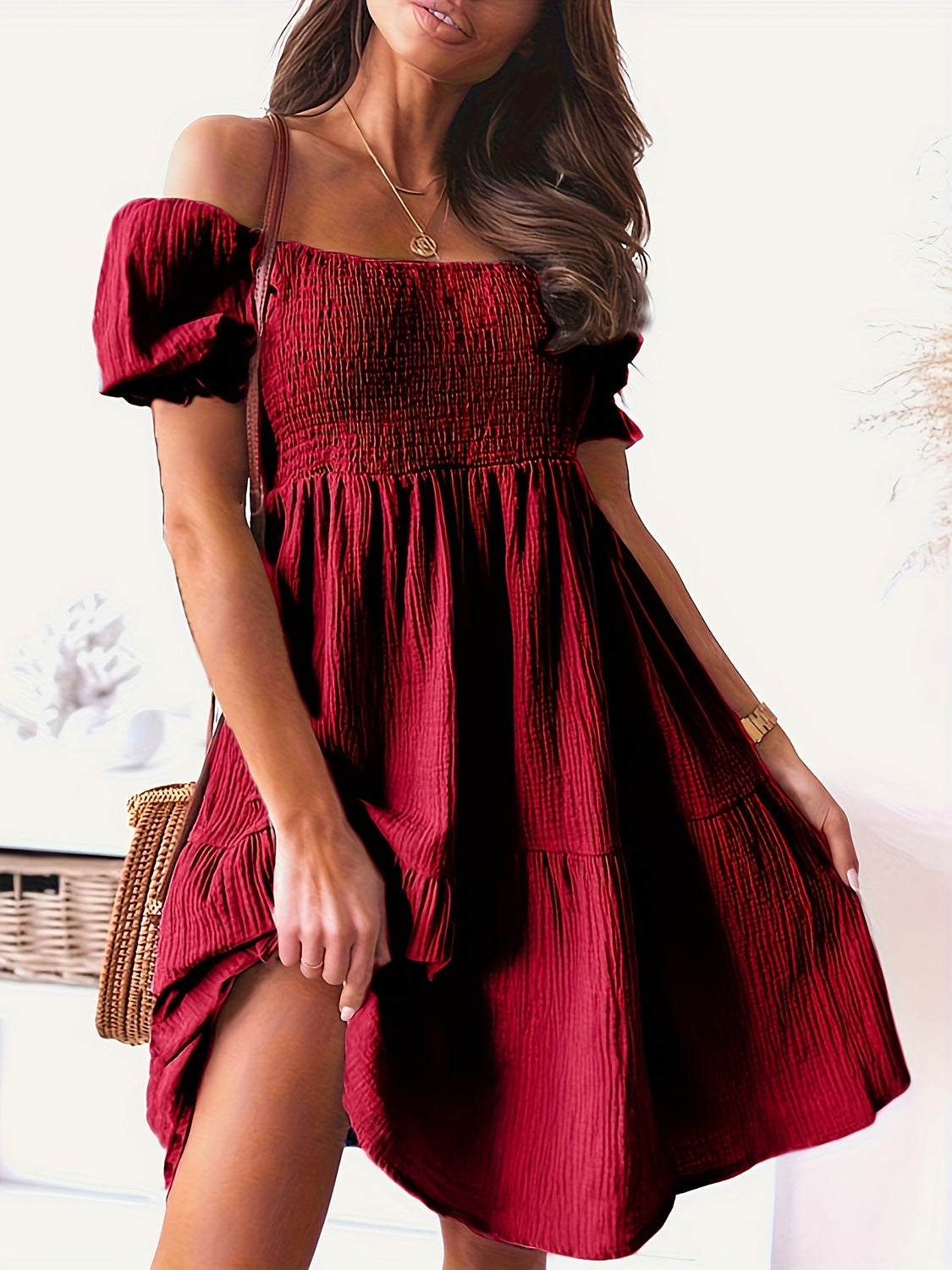 Full Size Ruffled Off-Shoulder Short Sleeve Dress