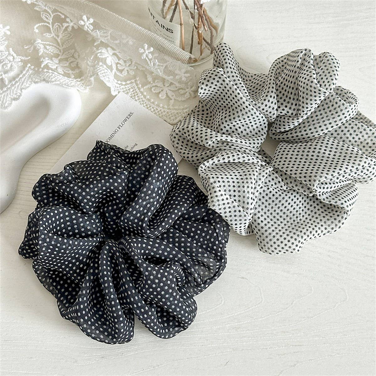 NEW MESH POLKA DOT SCRUNCHIE