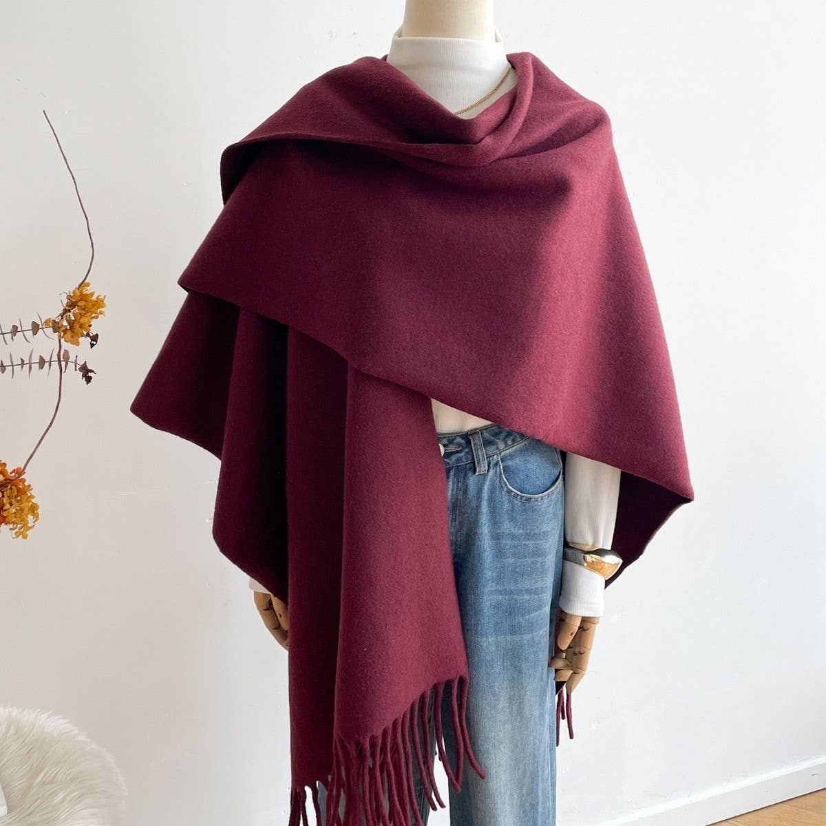 Solid Color Thick Shawl Winter Warm Cape Scarf_