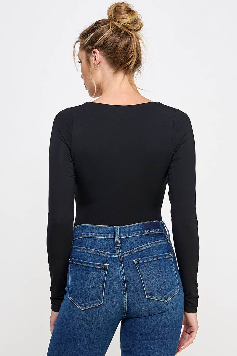 Long Sleeve Square Neck Contour Bodysuit